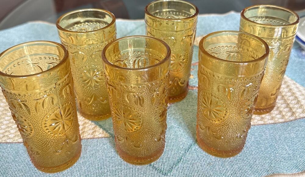 Amber Vintage 4 oz Tumbler Juice Brockway Glass Co set of 6 American Concord